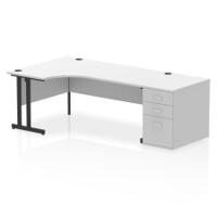 Impulse 1800mm Left Crescent Office Desk White Top Black Cantilever Leg Workstation 800 Deep Desk High Pedestal