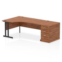 Impulse 1800mm Left Crescent Office Desk Walnut Top Black Cantilever Leg Workstation 800 Deep Desk High Pedestal