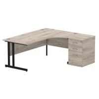 Impulse 1800mm Right Crescent Office Desk Grey Oak Top Black Cantilever Leg Workstation 600 Deep Desk High Pedestal