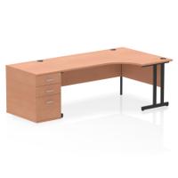 Impulse 1800mm Right Crescent Office Desk Beech Top Black Cantilever Leg Workstation 800 Deep Desk High Pedestal