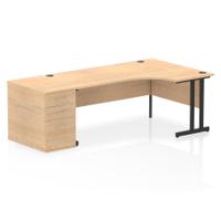 Impulse 1800mm Right Crescent Office Desk Maple Top Black Cantilever Leg Workstation 800 Deep Desk High Pedestal