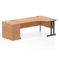 Impulse 1800mm Right Crescent Office Desk Oak Top Black Cantilever Leg Workstation 800 Deep Desk High Pedestal