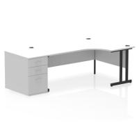 Impulse 1800mm Right Crescent Office Desk White Top Black Cantilever Leg Workstation 800 Deep Desk High Pedestal