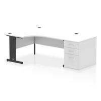 Dynamic Impulse W1600 x D1200 x H730mm Left Hand Crescent Desk Cable Managed Leg With D800mm Desk High Pedestal White Finish Black Frame - I004480