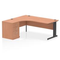Impulse 1800mm Left Crescent Office Desk Beech Top Black Cable Managed Leg Workstation 600 Deep Desk High Pedestal