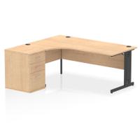 Impulse 1800mm Left Crescent Office Desk Maple Top Black Cable Managed Leg Workstation 600 Deep Desk High Pedestal
