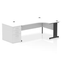 Impulse 1800mm Right Crescent Office Desk White Top Black Cable Managed Leg Workstation 800 Deep Desk High Pedestal