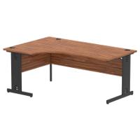 Impulse Left Crescent Office Desk W1800 x D1200 x H730mm Cable Managed Leg Walnut Finish Black Frame - I004561