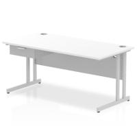 Impulse 1600 x 800mm Straight Office Desk White Top Silver Cantilever Leg Workstation 1 x 1 Drawer Fixed Pedestal