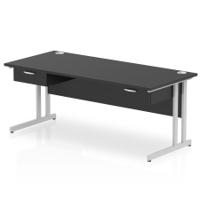 Impulse 1800 x 800mm Straight Office Desk Black Top Silver Cantilever Leg Workstation 2 x 1 Drawer Fixed Pedestal