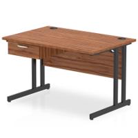 Impulse 1200 x 800mm Straight Office Desk Walnut Top Black Cantilever Leg Workstation 1 x 1 Drawer Fixed Pedestal