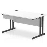 Impulse 1400 x 800mm Straight Office Desk White Top Black Cantilever Leg Workstation 1 x 1 Drawer Fixed Pedestal