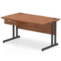 Impulse 1400 x 800mm Straight Office Desk Walnut Top Black Cantilever Leg Workstation 1 x 1 Drawer Fixed Pedestal