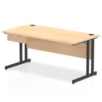 Impulse 1600 x 800mm Straight Office Desk Maple Top Black Cantilever Leg Workstation 1 x 1 Drawer Fixed Pedestal