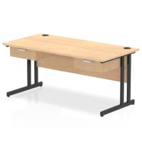 Impulse 1600 x 800mm Straight Office Desk Maple Top Black Cantilever Leg Workstation 2 x 1 Drawer Fixed Pedestal