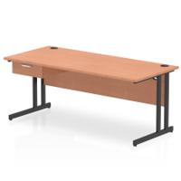 Impulse 1800 x 800mm Straight Office Desk Beech Top Black Cantilever Leg Workstation 1 x 1 Drawer Fixed Pedestal