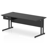 Impulse 1800 x 800mm Straight Office Desk Black Top Black Cantilever Leg Workstation 1 x 1 Drawer Fixed Pedestal