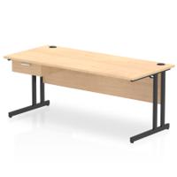 Impulse 1800 x 800mm Straight Office Desk Maple Top Black Cantilever Leg Workstation 1 x 1 Drawer Fixed Pedestal