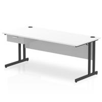 Impulse 1800 x 800mm Straight Office Desk White Top Black Cantilever Leg Workstation 1 x 1 Drawer Fixed Pedestal