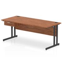 Impulse 1800 x 800mm Straight Office Desk Walnut Top Black Cantilever Leg Workstation 1 x 1 Drawer Fixed Pedestal