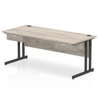 Impulse 1800 x 800mm Straight Office Desk Grey Oak Top Black Cantilever Leg Workstation 2 x 1 Drawer Fixed Pedestal