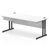 Impulse 1800 x 800mm Straight Office Desk White Top Black Cantilever Leg Workstation 2 x 1 Drawer Fixed Pedestal