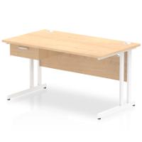 Impulse 1400 x 800mm Straight Office Desk Maple Top White Cantilever Leg Workstation 1 x 1 Drawer Fixed Pedestal
