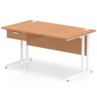 Impulse 1400 x 800mm Straight Office Desk Oak Top White Cantilever Leg Workstation 1 x 1 Drawer Fixed Pedestal