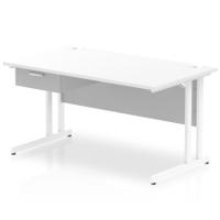 Impulse 1400 x 800mm Straight Office Desk White Top White Cantilever Leg Workstation 1 x 1 Drawer Fixed Pedestal