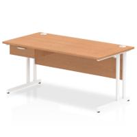 Impulse 1600 x 800mm Straight Office Desk Oak Top White Cantilever Leg Workstation 1 x 1 Drawer Fixed Pedestal