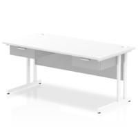 Impulse 1600 x 800mm Straight Office Desk White Top White Cantilever Leg Workstation 2 x 1 Drawer Fixed Pedestal