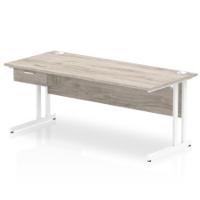 Impulse 1800 x 800mm Straight Office Desk Grey Oak Top White Cantilever Leg Workstation 1 x 1 Drawer Fixed Pedestal