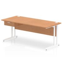 Impulse 1800 x 800mm Straight Office Desk Oak Top White Cantilever Leg Workstation 1 x 1 Drawer Fixed Pedestal