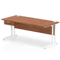 Impulse 1800 x 800mm Straight Office Desk Walnut Top White Cantilever Leg Workstation 1 x 1 Drawer Fixed Pedestal