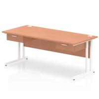 Impulse 1800 x 800mm Straight Office Desk Beech Top White Cantilever Leg Workstation 2 x 1 Drawer Fixed Pedestal