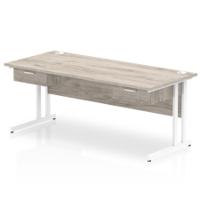 Impulse 1800 x 800mm Straight Office Desk Grey Oak Top White Cantilever Leg Workstation 2 x 1 Drawer Fixed Pedestal