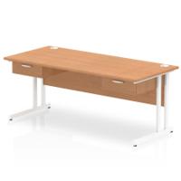 Impulse 1800 x 800mm Straight Office Desk Oak Top White Cantilever Leg Workstation 2 x 1 Drawer Fixed Pedestal