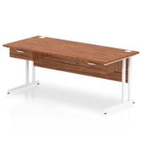 Impulse 1800 x 800mm Straight Office Desk Walnut Top White Cantilever Leg Workstation 2 x 1 Drawer Fixed Pedestal