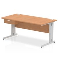 Impulse 1600 x 800mm Straight Office Desk Oak Top Silver Cable Managed Leg Workstation 1 x 1 Drawer Fixed Pedestal