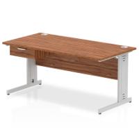 Impulse 1600 x 800mm Straight Office Desk Walnut Top Silver Cable Managed Leg Workstation 1 x 1 Drawer Fixed Pedestal