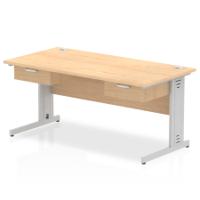 Impulse 1600 x 800mm Straight Office Desk Maple Top Silver Cable Managed Leg Workstation 2 x 1 Drawer Fixed Pedestal