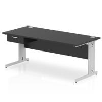 Impulse 1800 x 800mm Straight Office Desk Black Top Silver Cable Managed Leg Workstation 1 x 1 Drawer Fixed Pedestal