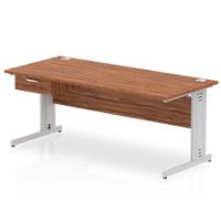 Impulse 1800 x 800mm Straight Office Desk Walnut Top Silver Cable Managed Leg Workstation 1 x 1 Drawer Fixed Pedestal