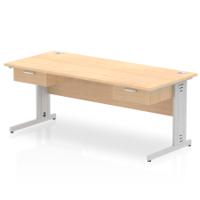 Impulse 1800 x 800mm Straight Office Desk Maple Top Silver Cable Managed Leg Workstation 2 x 1 Drawer Fixed Pedestal