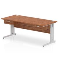 Impulse 1800 x 800mm Straight Office Desk Walnut Top Silver Cable Managed Leg Workstation 2 x 1 Drawer Fixed Pedestal