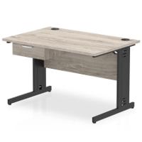 Impulse 1200 x 800mm Straight Office Desk Grey Oak Top Black Cable Managed Leg Workstation 1 x 1 Drawer Fixed Pedestal