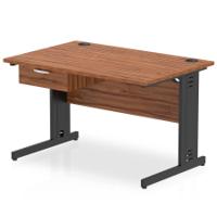 Impulse 1200 x 800mm Straight Office Desk Walnut Top Black Cable Managed Leg Workstation 1 x 1 Drawer Fixed Pedestal