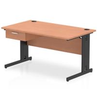 Impulse 1400 x 800mm Straight Office Desk Beech Top Black Cable Managed Leg Workstation 1 x 1 Drawer Fixed Pedestal