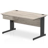 Impulse 1400 x 800mm Straight Office Desk Grey Oak Top Black Cable Managed Leg Workstation 1 x 1 Drawer Fixed Pedestal