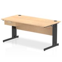 Impulse 1600 x 800mm Straight Office Desk Maple Top Black Cable Managed Leg Workstation 1 x 1 Drawer Fixed Pedestal